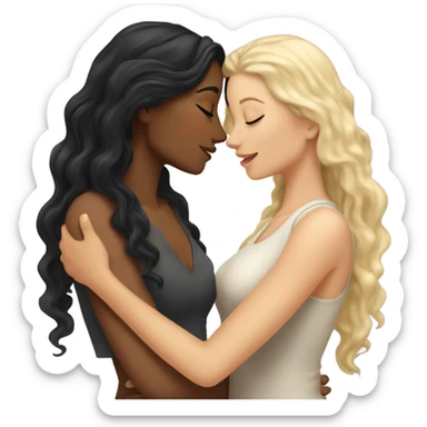 A indian race woman with long black hair kissing a white woman with curly dirty blonde hair, Who embrace each other tenderly sticker