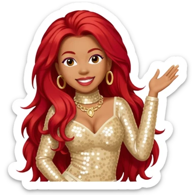 Keyshia Cole with long red hair, cream sequin outfit sticker