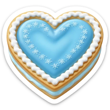 Realistic shortbread cookie in the shape of a heart with baby blue jelly middle filling and sprinkled powder sugar on top. sticker