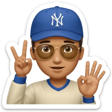 Cool hip guy with NY baseball cap and sunglasses flipping someone off sticker