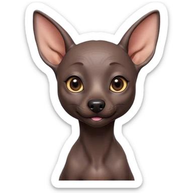 Cinematic Cute Xoloitzcuintle Portrait Emoji, Head tilted playfully and inquisitively, featuring smooth, hairless ebony skin with distinctive, artistic wrinkles, round, sparkling dark eyes filled with curiosity, Simplified yet irresistibly adorable features, highly detailed, glowing with a warm, friendly glow, high shine, affectionate and spirited, stylized with a touch of whimsy, bright and endearing, soft glowing outline, capturing the essence of a mischievous yet loving companion, so playful it feels like it could trot out of the screen and into your arms! sticker
