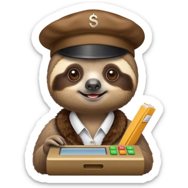 sloth cashier in cashier cap sticker