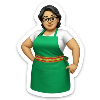 mexican chubby lady green apron  with glasses cooking tacos sticker