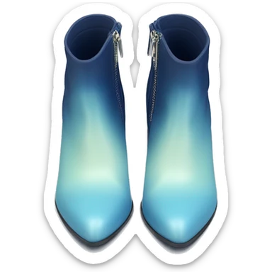 Hyper Realistic isolated top view of a pair of navy blue to pastel blue ombre zipper high heel ankle bootie boots. sticker