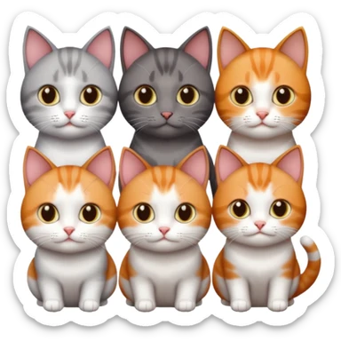 3 different coloured tiny short haired cats, including a dark grey and white cat, and a dark brown tabby and white and a ginger and white sticker