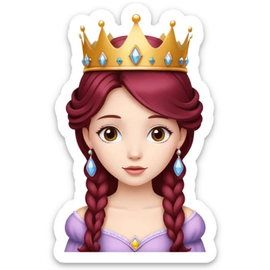 Beautiful long burgundy haired girl wearing a princess crown sticker