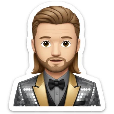 Justin Timberlake with long light brown hair, grey sequin tour outfit  sticker