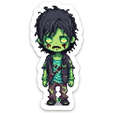 boy zombie with black hair, emo style sticker