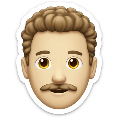 Tall white fluffy brown hair guy with mustache sticker