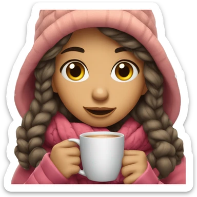 cute girl drinking hot beverages in winter clothe sticker