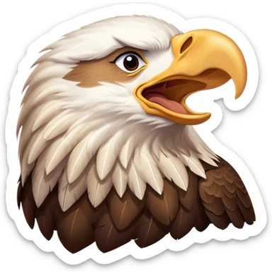 Cinematic Cute Yawning American Eagle Portrait Emoji, Head tilted slightly with a dramatic, wide-open yawn, showcasing a stately form with gently drooping feathers and sleepy, half-closed eyes, Simplified yet irresistibly adorable features, highly detailed, glowing with a soft, cozy majestic glow, high shine, relaxed yet expressive, stylized with a dash of whimsical aerial charm, soft glowing outline, capturing the essence of a drowsy yet affectionate American eagle that appears ready to stretch out for a nap! sticker