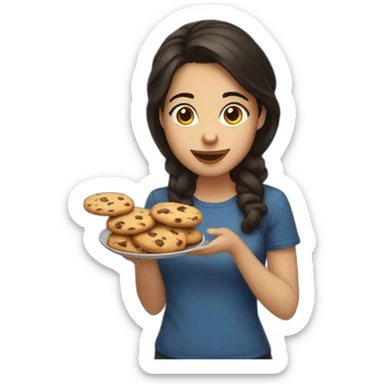 young woman dark hair brown eyes eating cookies sticker