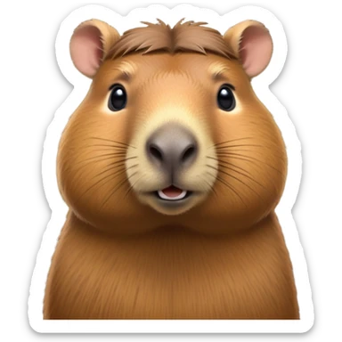cinematic-noble-capybara-portrait-emoji,-poised-and-serene,-with-a-robust,-rounded-build-covered-in-soft,-earthy-fur-and-gentle,-wise-eyes,-simplified-yet-sharp-and-sophisticated-features,-highly-detailed,-glowing-with-a-warm,-natural-glow -simplified-yet-realistic head tilted confidently staring at the camera in a comical way sticker