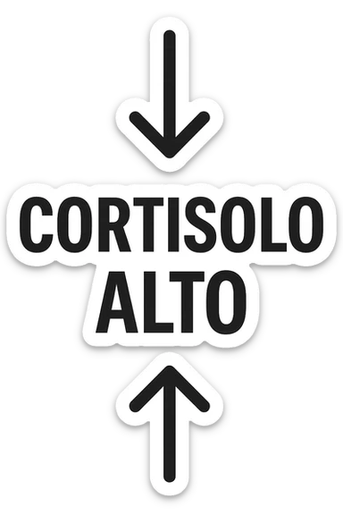 Cortisolo alto con freccie che indicano. In italiano sticker