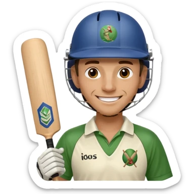 i want a emoji suitable for a logo s well.
it should contain a man holding cricket bat and is wearing all the cricket accessories sticker