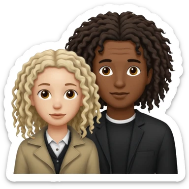 White boyfriend with medium wavy to curly hair with a black girlfriend with shoulder length thin curly dreadlocks sticker