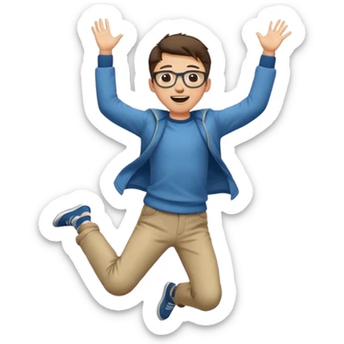 Very excited boy, jumping for joy, full body, eyes closed, wearing glasses sticker