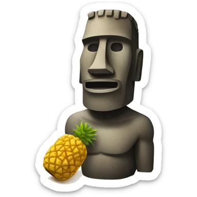 moai with a pineapple near a beach sticker