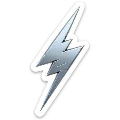 A lightning bolt emoji made of polished silver chrome, sharp yet rounded edges, glossy metallic surface, soft reflections, minimal futuristic design, iOS emoji style, centered, clean white background sticker