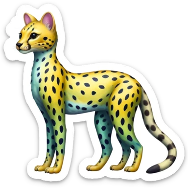 Colorful iridescent shiny Leopard-Cheetah-Serval-Civet-Trico-Sergal-Vernid-fusion-hybrid-animal-creature, dull body sticker