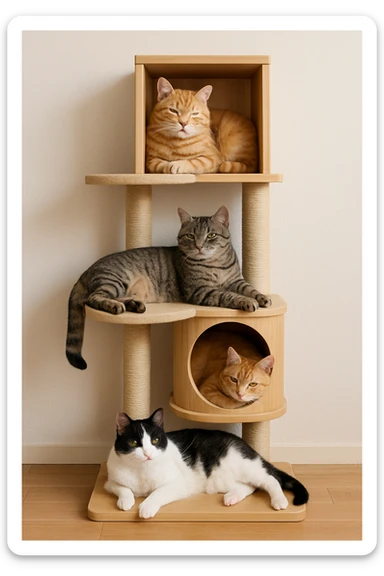 cats relaxing in a vertical playhouse sticker