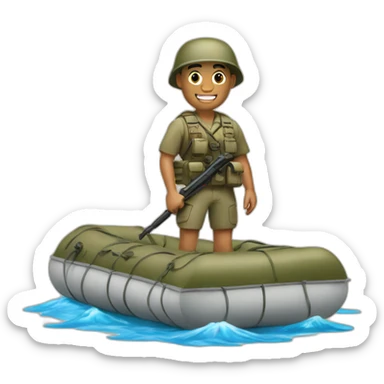 Tan military guy on a raft in a river sticker