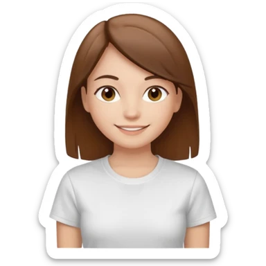 Chica de pelo liso y marrón con ojos color marrón claro y una camiseta blanca y la piel blanca sticker