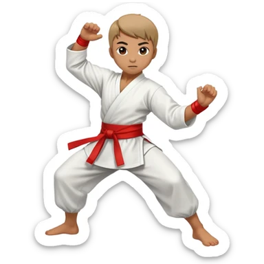 Martial artist in dynamic kung fu pose, wearing traditional loose outfit with sash sticker