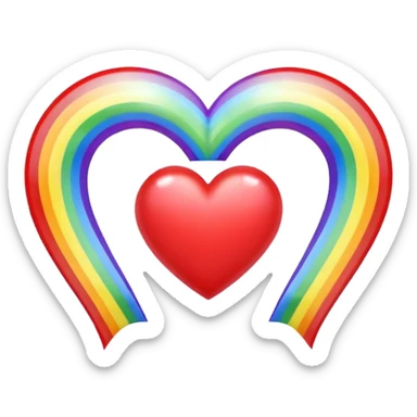 heart with a rainbow arch, rainbow bow with heart pattern on the bow, apple emoji style sticker