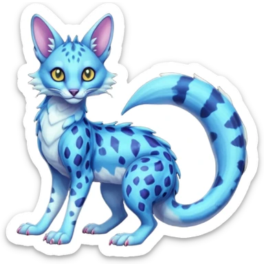 Flurry furry colorful bioluminescent translucent neon gloomy dusky scaly sergal-serval-possum-sphynx-Koi-sergal-fusion-animal-hybrid-creature with a snake-tail sticker