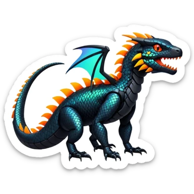 Modern Futuristic Scaly Iridescent Neon-glowing  Cyber-Salandit-Litten-Hybrid (Full body) sticker