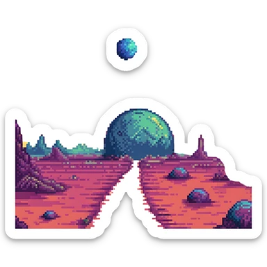 pixel art of a distant planet, vibrant colors, space background sticker