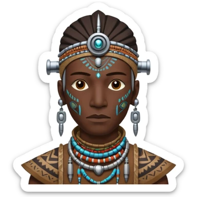 man,  tribal shaman cloth, half face robot sticker