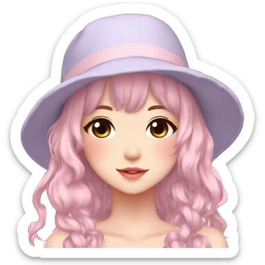 Gorgeous pastel anime girl with blushing face and hair garnitures and pretty hair and a hat aesthetic trending style sticker