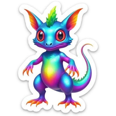 An exotic neon colorful unique bizarre eccentric Fakémon-creature (full body) sticker