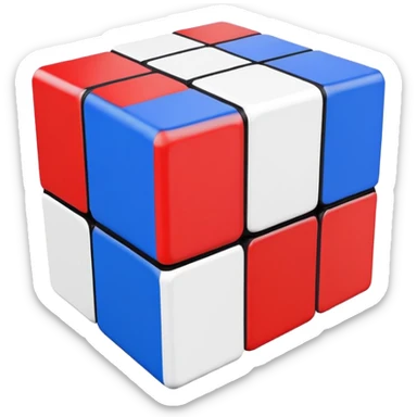 A 3x3 Rubik's Cube slightly turned, with only red, blue, and white colored squares, minimalist iOS emoji style sticker