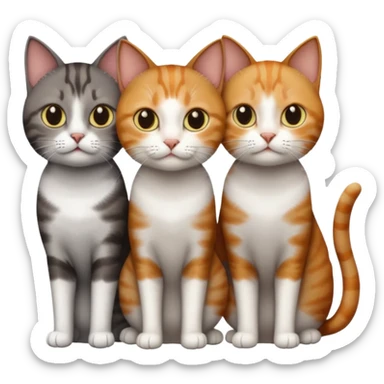 3 different coloured tiny short haired cats, including a dark brown tabby and white cat, and a dark grey and white and a ginger and white sticker