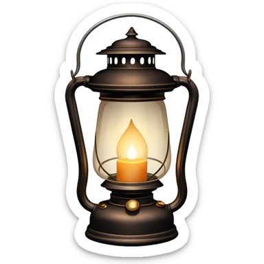 Cinematic Realistic Lantern, an old-fashioned glass lantern with a warm flickering glow, delicate details on the metal handle, softly illuminating the surrounding darkness, glowing with a comforting and nostalgic charm. sticker