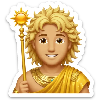 Sol, God of Sun from Roman Deities with long golden blonde wavy hair, yellow sequin toga  sticker