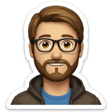 shortstraight brown hair, a beard, glasses ealry thirties man sticker