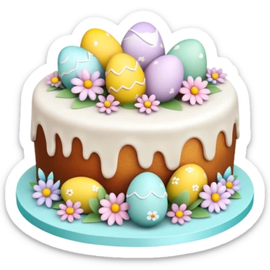 Traditional Easter cake with colorful eggs and decorations sticker