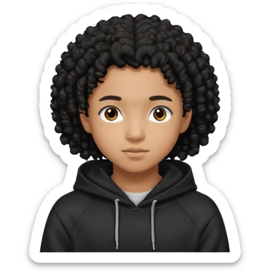 blasian teenager wearing a hoodie with black curly hair sticker