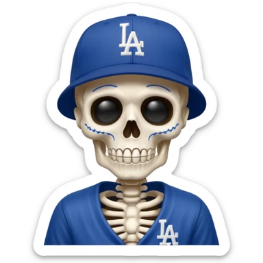 Esqueleto simpático de día de muertos vistiendo una blue new era cap de Los Angeles dodgers  sticker