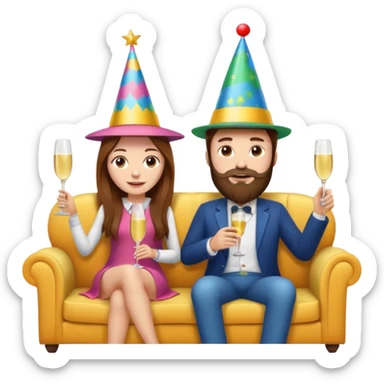 A couple sitting on a sofa in a room enjoying a movie a girl long hir brawon sticker