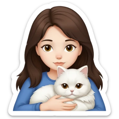 Brunette layered hair girl snuggling white Persian cat sticker