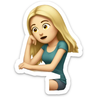 Tired white girl at desk  sticker