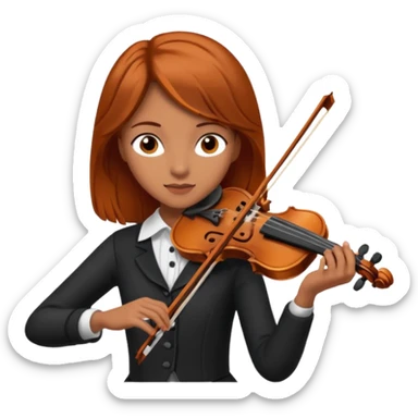 Una chica tocando el violín chic con ojos marrones oscuros y pelo naranja marrón medio oscuro y piel morena o trigueña sticker