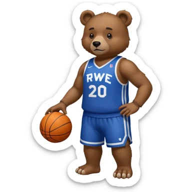 Bear with full body and wearing basketball jersey that says RWE sticker