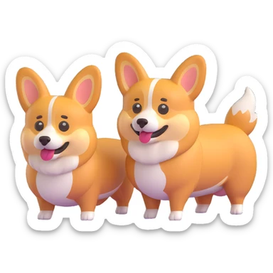 Remove only the small corgi with the flower, leaving the two adult corgis unchanged in the 3D emoji style. sticker