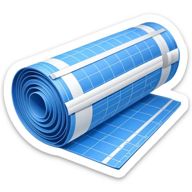 side perspective of a blue rolled-up blueprint plan with white lines sticker